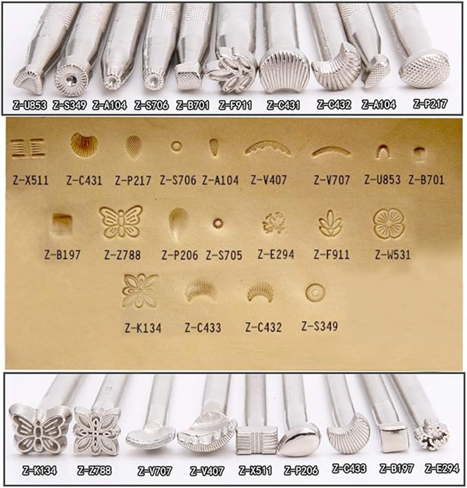 65PCS Leather Stamping Tool Leather Carving Working Saddle Making Tools DIY Leather Craft Stamps Set DIY Hammer Swivel Knife with Leathercraft Metal Letter and Number Stamps Punch