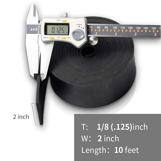 DOBTIM Neoprene Rubber Strips 1/8 (.125)" Thick X 2" Wide X 10'Long, Solid Rubber Rolls Use for Gaskets DIY Material, Supports, Leveling, Sealing, Bumpers, Protection, Abrasion, Flooring, Black
