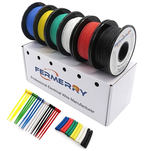 Fermerry 22 AWG Stranded Wire Spool 5ft Each 6 Colors Flexible 22 Gauge Silicone Hook up Wire Kit Electrical Tinned Copper Wire