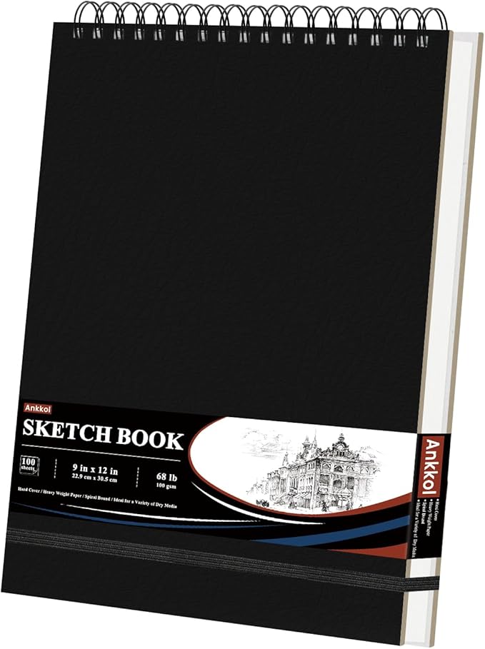 9" x 12" Sketch Book, Top Spiral Sketchbook Hardcover, 68lb (100gsm) Drawing Paper Pad & Sketch Paper, 1-Pack Sketch Pads for Drawing for Adults, Professional Art Supplies for Teens & Artist Gifts.