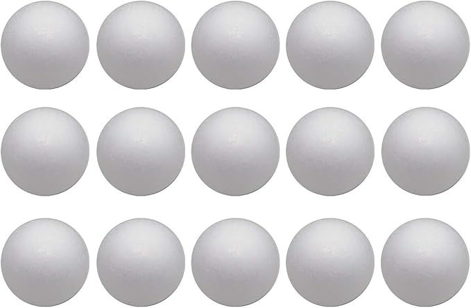 Crafjie Craft Foam Balls 3 Inches in Diameter 15-Pack, Smooth Polystyrenets Foam Ball, for Decoration Household School Projects DIY Arts and Craft, White