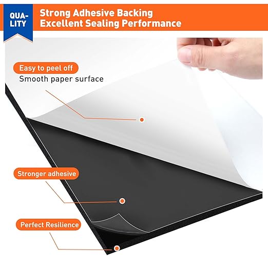 MAGZO 6Pcs Adhesive Foam Padding 1/4 in Thick X 4 in X 4 in,Closed Cell Foam Sheets Neoprene Rubber Self Stick Pads Anti Vibration Pads,Black (4in x 4in x 1/4in, 6Pcs)