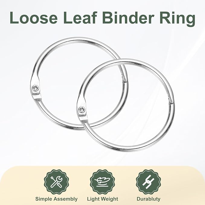 PATIKIL 1.5" x 1.8" Loose Leaf Binder Rings, 30 Pcs Metal Book Rings Nickel Keychain Ring for Paper Index Cards Flash Card Notebook Rings Office Home Book Binder, Silver Tone
