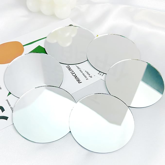 DARENYI Glass Round Mirror Tile, 6 inch Self Adhesive Mirror Sticker Small Circle Mirror Sheet for DIY Crafts, Glass Mirror Plates Trays for Wedding Table Centerpieces Walls Decor