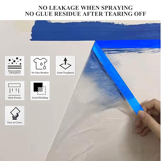 VECOPE 3-Piece Set,Pre- Masking Film Protection Covering Cloth Tape | for Automotive Covering Painting Paint Masking (8-Feet X 65-Feet)