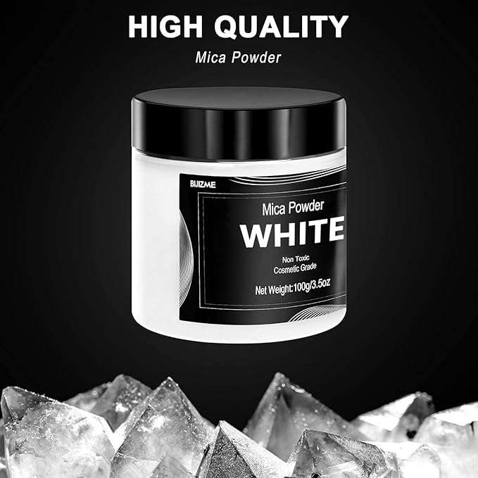 White Mica Powder Pigment (100g) -Cosmetic Grade Metallic Mica Powder for Epoxy Resin, Lip Gloss, Soap,Candle Making,Bath Bombs,Tumblers, Jewelry, Dyes, and DIY Crafting Projects(Pearl White, 3.5oz)