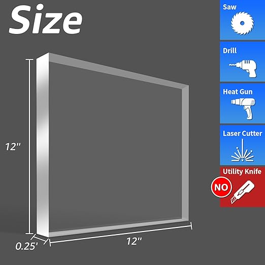 Art3d (2 Pack) 1/4" Thick Plexiglass Sheets - 12" x 12" PET Clear Acrylic Sheets for Art Design, Craft Projects, Signs, DIY in Home, Wedding, Festival,Party,Office