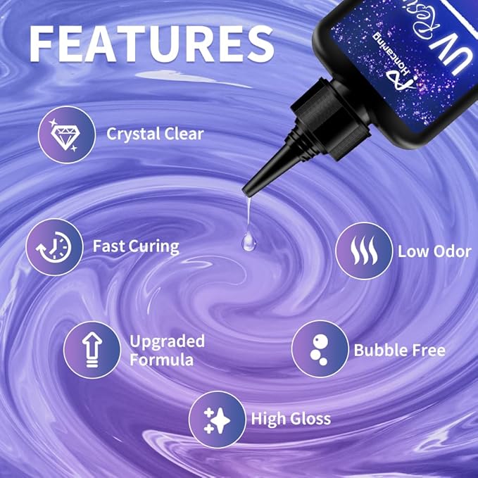 UV Resin Kit 200g with UV Light, Hard Type UV Resin Kit, Upgraded Formula & Crystal Clear UV Resin for Jewlery Making, 100g*2 Resin UV Kit with Light for Earring, Pendant, DIY
