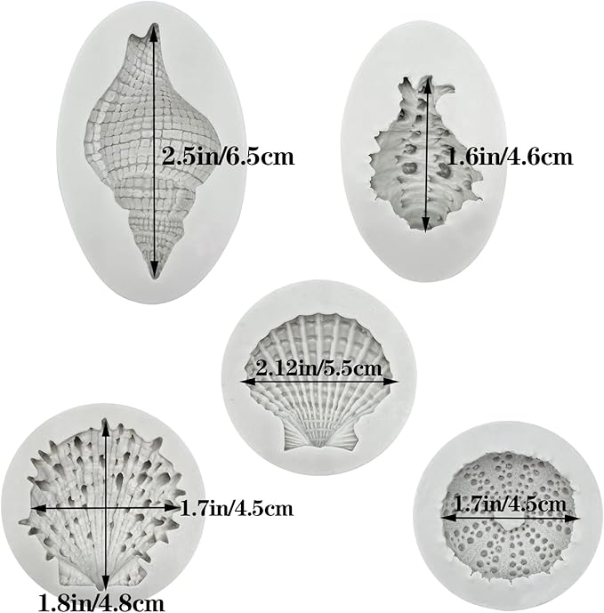 5 Pcs Seashell Silicone Mold Cake Fondant Silicone Mold Seashell Conch Baking Molds for DIY Cake Decoration Chocolate Candy Polymer Clay Crafting Projects