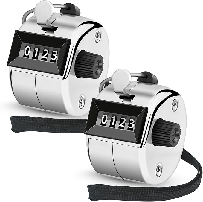 2 Pcs Clicker Counter, Hand Tally Counter with Large Display - Mechanical Pitch Counter Clicker for Baseball, Inventory, People Counting, Events, Gym Reps(Silver)