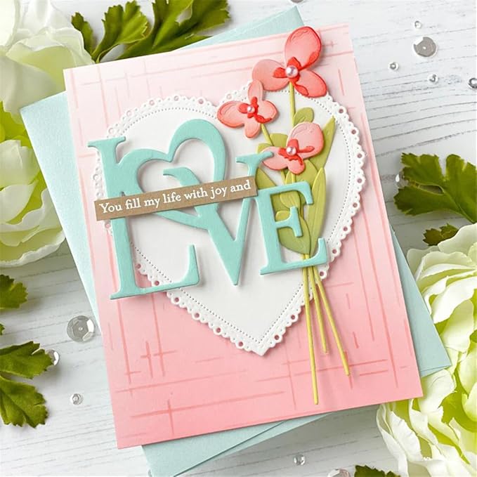 Mvchifay Cutting Dies for Card Making Metal Die-Cuts Scrapbooking Tool Hollow Frame DIY Craft Punch Template Embossing for Paper Album Decor (Word A-Love 8.2x6.6cm)