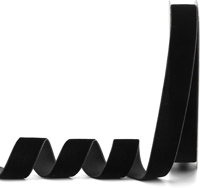 Black Velvet Ribbon,1" W x 20Yd Single Face,Great for Gift Wrapping,Hair Bows,Handmade Craft and Christmas,Wedding Decoration (1" Black)