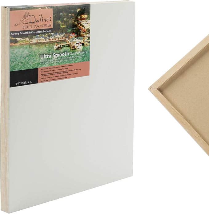Da Vinci Pro Ultra Smooth Wood Canvas Gesso Board - 3/4" Deep, 18x24 Single White Acrylic Polymer Gesso Panels for Painting Fine Portraits and Ultra Fine Detail Illustrations and Artwork