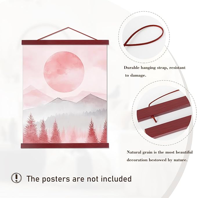 Artmag Magnetic Poster Hanger Frame, 33x24 33x23 33x47 Light Wood Wooden Magnet Canvas Artwork Print Poster Hangers Frames Hanging Kit (Mahogany, 33")