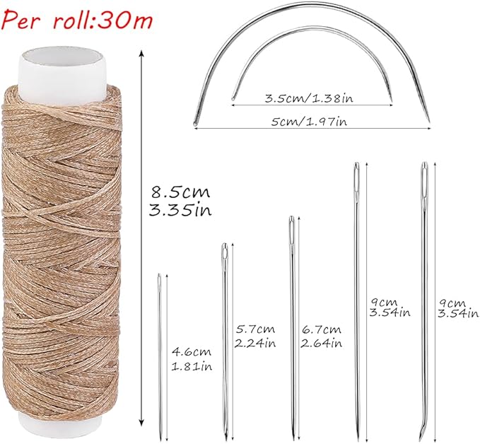Ftyiwu Waxed Thread, Upholstery Needle and Thread 32 Yards with 7PCS Hand Sewing Needles for Home Upholstery Carpet Canvas Repair Leather Sewing (Khaki)