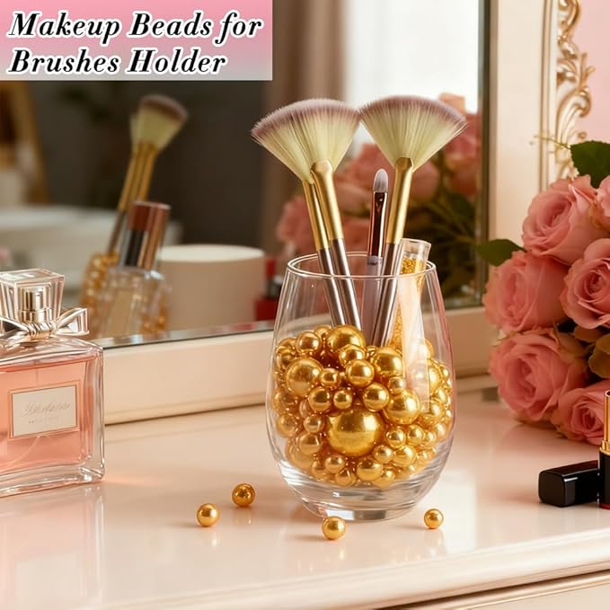 Pearl Beads No Hole Pearls for Crafting 180 Pcs Fake Pearls Bulk Faux Pearls for DIY Crafts Jewelry Making Vase Filler Floating Candle Wedding Birthday Party Home Decorations (Gold, 8/10/14/20mm)