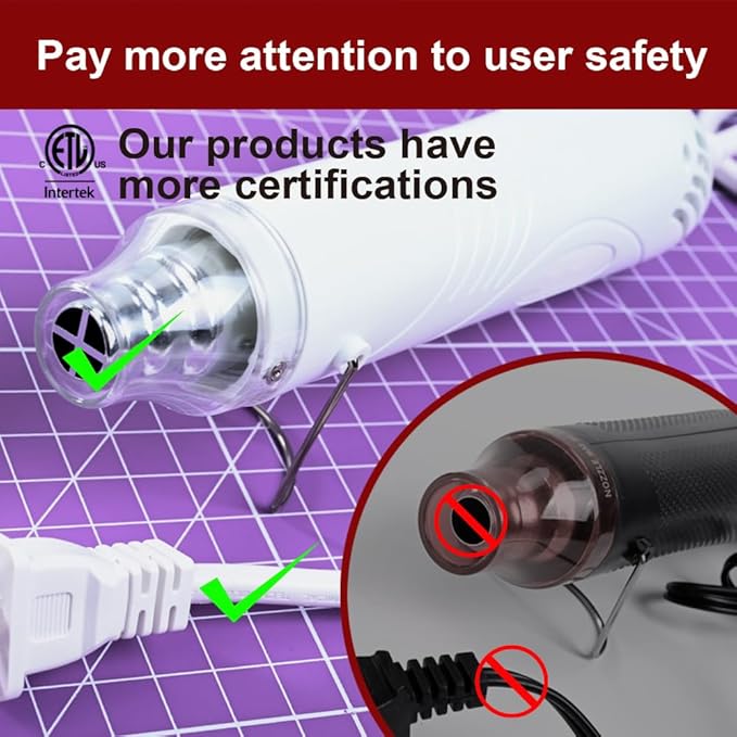 Mini Heat Gun, 300W Fast Heat Hot Air Gun with 6Ft Extra Thickened Cord and Overload Protection for DIY Craft Embossing, Vinyl Wrap, Shrink Tubing/Wrapping, Epoxy Resin, White