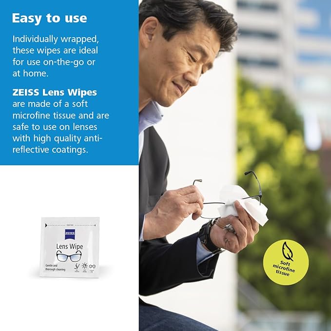 ZEISS Pre-Moistened Lens Cleaning Wipes, 80 Count