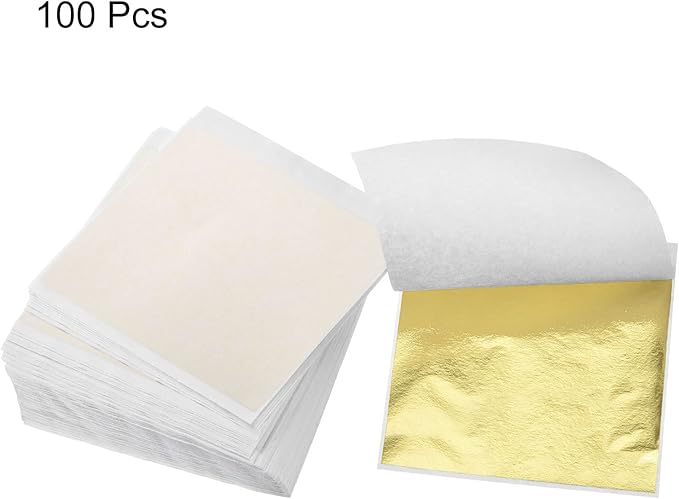 MECCANIXITY Gold Leaf Foil Sheet, Bright Golden Leaf Papers, 3.3 x 3.1inch for Art Decoration, Sculptures, Painting, Pack of 100