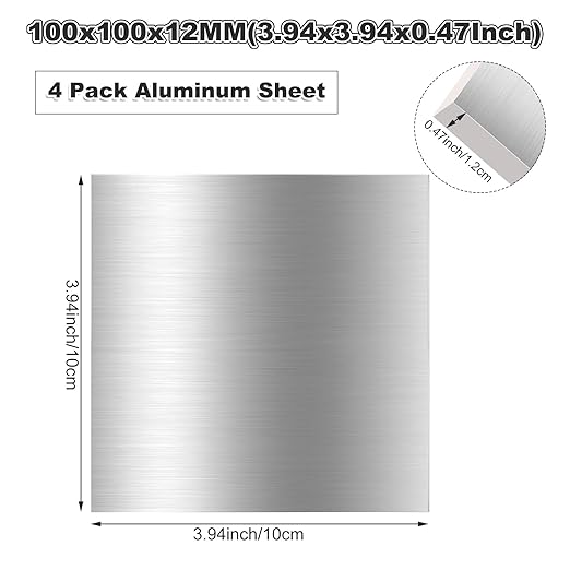 4PCS 4 x 4 x 1/2 (0.47") Inch Aluminum Plate Aluminum Metal Sheet 6061 Aluminum Metal Plate Covered with Protective Film, Finely Polished and Deburred