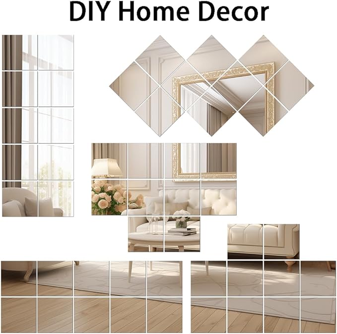 Vlush Home Gyme Mirrors 13'' x 13'' x 10PCS Adhesive Full Body Mirror Full Length Mirror Wall Mounted Mirrors Decorative for Home Gym, Door, Bedroom & Bathroom