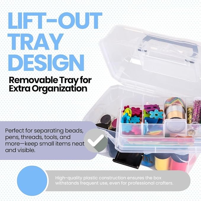 ArtBin 6890AG Small Project Box, Portable Art & Craft Organizer with Lift-Out Tray, [1] Plastic Storage Case, Clear (Pack of 6)