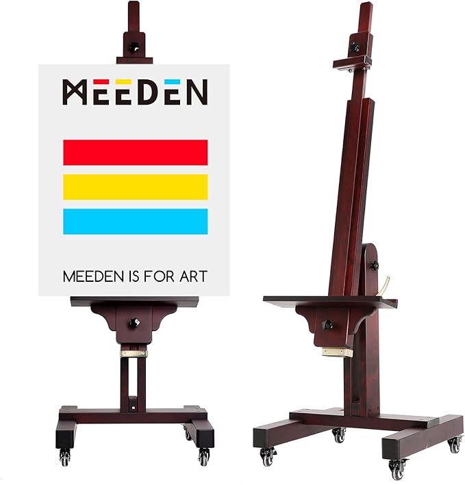 MEEDEN Heavy Duty Painting Easel: Professional Solid Beechwood Large Easel Holds Canvas Art up to 71” High - Tilts Flat Easily Wooden Floor Easel for Adult Artist Beginners Art Studios