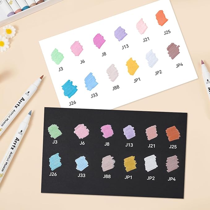 Arrtx 12 Colors Metallic Acrylic Paint Pens for Rock Painting, Extra Fine Tip Metallic Brush Marker for Rock Painting, Ceramic, Glass, Canvas, Mug, Wood, Easter Egg, Waterproof Paint DIY Crafts Making