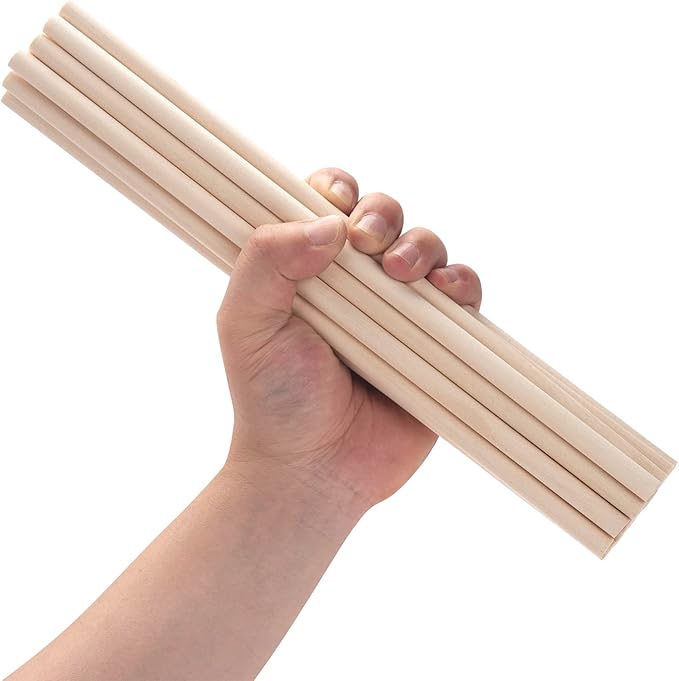 Wooden Dowels Wood Sticks for Crafts 3/8 x 12, 20 PCS Wood Dowel Rods, Round Macrame Dowels, Unfinished Hardwood Sticks for Arts and DIYers, Crafting, Tiered Cake Support and Wedding Ribbon Wands