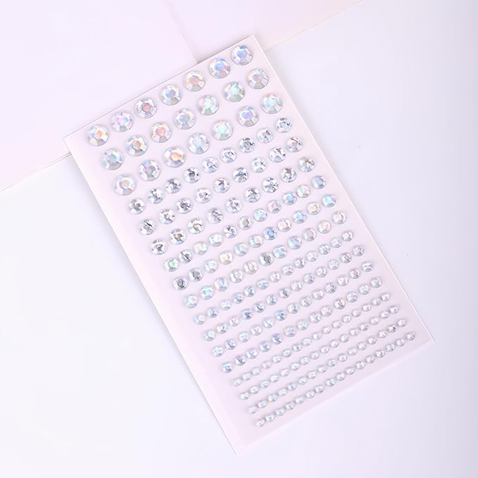 Self Adhesive Face Gems and Pearls for Makeup, Festival Jewels, Hair Gems Pearls, 3/4/5/6/8 mm Round Rhinestone Stickers for Face, Eye, Makeup, Body, Crafts 591Pcs (21_Laser Clear)