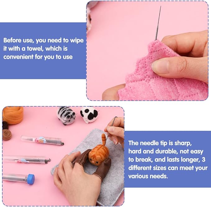 UOOU Needle Felting Beginners Kit with Box,Needles Felting Supplies with 24Pcs Felting Needles,Felting Pad,Wool Roving,DIY Needle Felting Cat Dolls