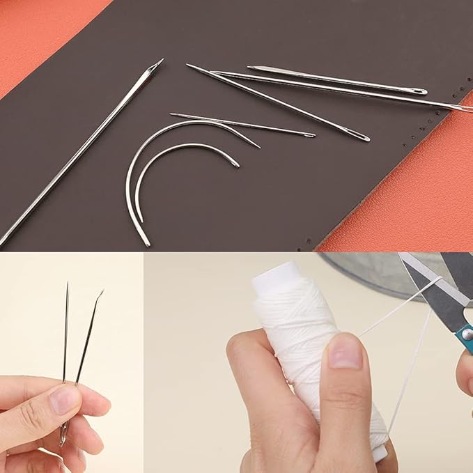 Ftyiwu Waxed Thread, Upholstery Needle and Thread 32 Yards with 7PCS Hand Sewing Needles for Home Upholstery Carpet Canvas Repair Leather Sewing (White)