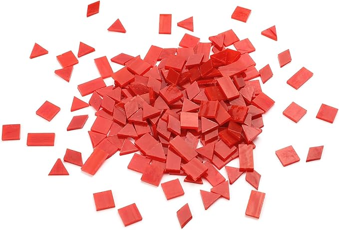 Lanyani 200 Pieces Glass Mosaic Tiles for Crafts,4 Shapes Mixed Colorful Tiffany Stained Glass Pieces,Square/Rectangle/Diamond/Triangle,Fire Red