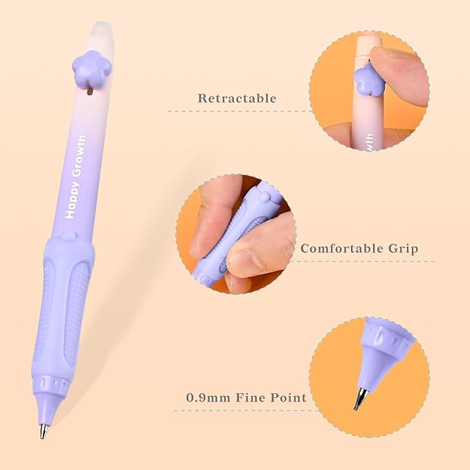 Temiary Cute Mechanical Pencil Set with Case, 6 Pcs Medium Point 0.9 mm Pencils with 2 Tubes HB Lead Refills, 4 Pcs Erasers for School Supplies Student Writing, Drafting Drawing Sketching (Pastel)