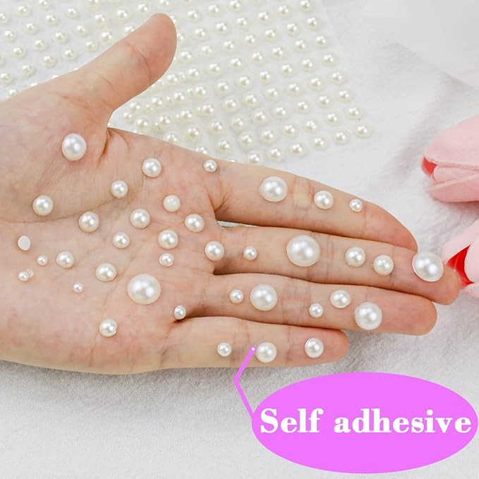 1799pcs Self Adhesive Face Pearl Gems Stickers, Hair Gems Rhinestones Stickers, Bling Jewels for Makeup, Crafts, Home Decor Scrapbooking Embellishments, 4 Sizes 3mm/4mm/5mm/6mm(Beige Pearl)