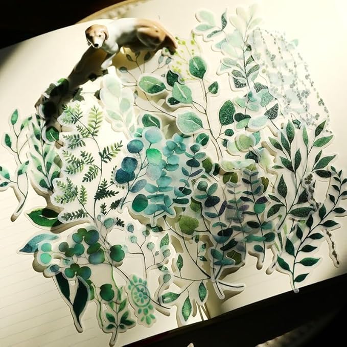 Vintage Vellum Stickers Floral Plants Elements Scrapbooking Supplies Flowers Botanic Natural Translucent Paper Self-Adhesive Junk-Journal Items (Eucalyptus)