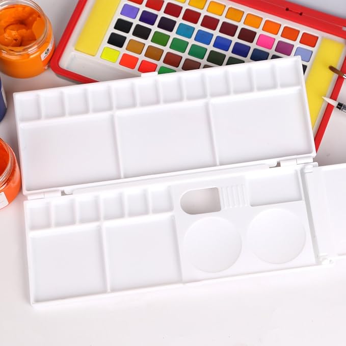 Transon Aritst Paint Palette Box 26 Wells for Watercolor, Gouache, Acrylic and Oil Paint with 1 Paint Brush