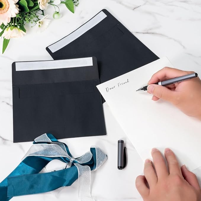 Keketer A4 Black 4x6 Envelopes 70 Pack Self - Seal, for 4x6 Cards, Weddings, Invitations, Baby Shower 4.25 x 6.25 Inches