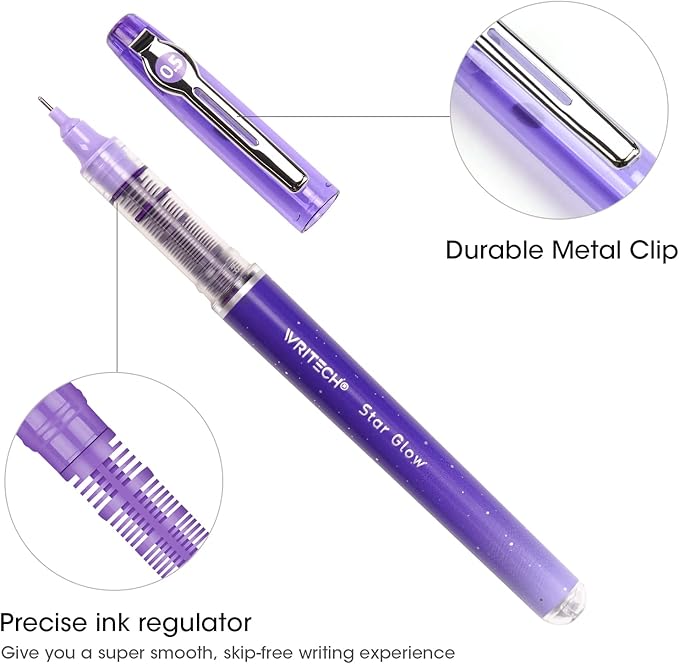 WRITECH Liquid Ink Rollerball Pens: 8ct Assorted Colors Extra Fine Point Tip 0.5mm Rolling Pen for Smooth Writing Coloring Drawing Journaling No Bleed & Smear &Smudge Multi Colored