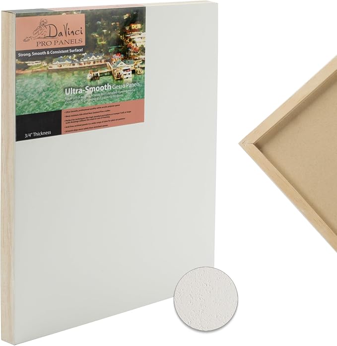 Da Vinci Pro Ultra Smooth Wood Canvas Gesso Board - 3/4" Deep, 16x16 Single White Acrylic Polymer Gesso Panels for Painting Fine Portraits and Ultra Fine Detail Illustrations and Artwork