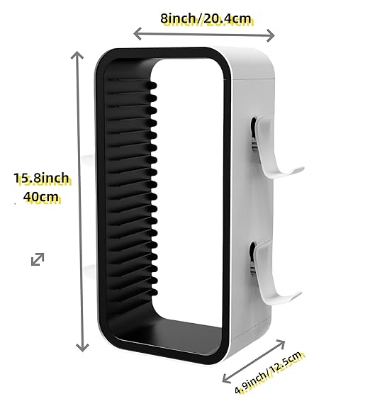 wigmoa OYO-1【15.8INCH】 game Storage Tower Compatible with PS5/ Xbox Series S & X/Switch, Universal Video Games Discs Organizers 18 PCS with 4 Controllers Holder, Game Disk Box Stand.(White/Black)