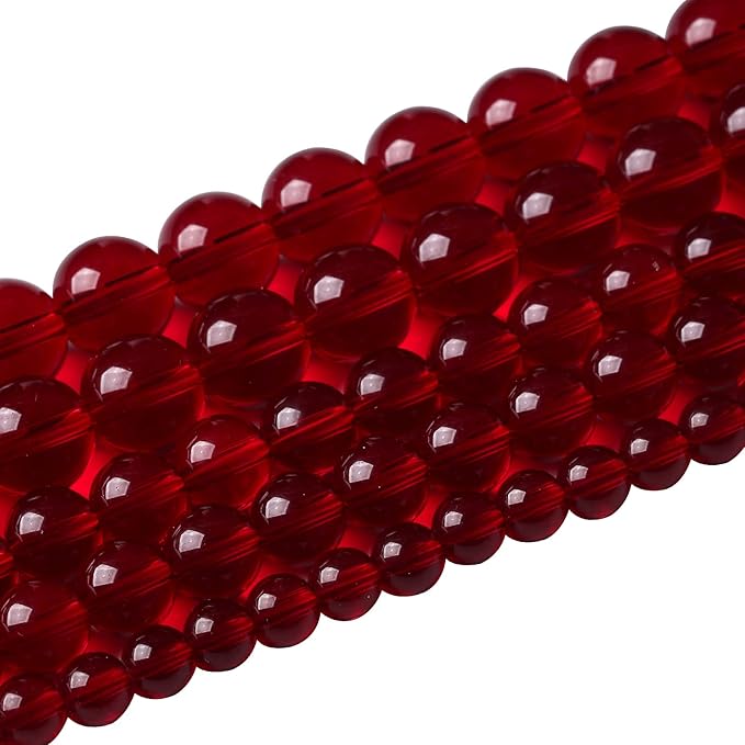 Smooth Garnet Red Glass Crystal Round Loose BeadsFor Jewelry Making DIY Bracelet Necklace Accessories 8mm 51pcs 15" Strand (Garnet Red Glass, 8mm)