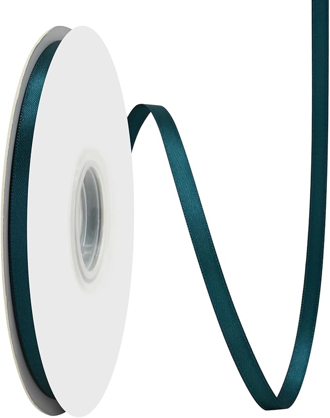 Teal Satin Ribbon 1/4" X 50 Yards Solid Color Double Faced Ribbons Perfect for Crafts Wedding Decor Bow Making Arts Sewing and More