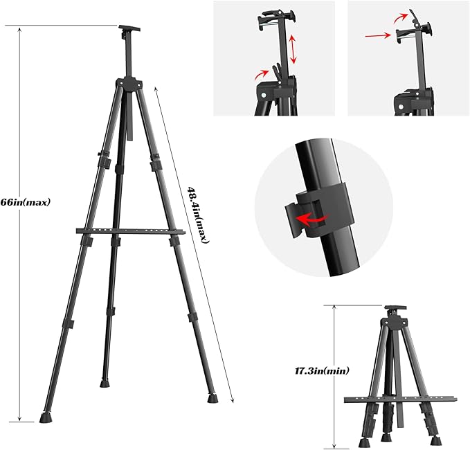 Easels for Painting Canvas, Aredy 66" Art Easel for Drawing, Portable Painting Easel Stand, Metal Table Top Easel (2 Pack)