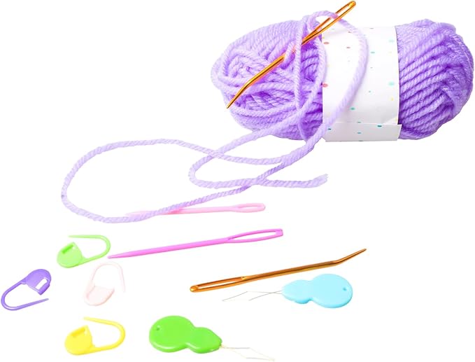 Hekisn 25Pcs Large Eye Blunt Yarn Needles Kit, Assorted Sizes Bent Tapestry Darning Needle & Stitch Markers &Threaers for Knitting, Crochet (Purple)