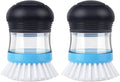MR.SIGA Soap Dispensing Palm Brush, Kitchen Brush for Dish Pot Pan Sink Cleaning, Pack of 2, Navy/Blue