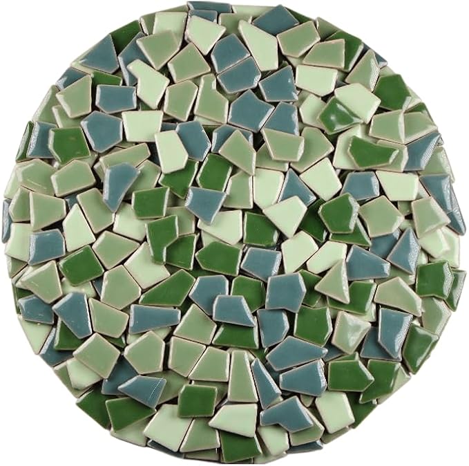 Ceramic Mosaic Tiles for Crafts & Art Projects 200 Grams Vibrant Colors Pieces Fit Together Like a Puzzle Endless Creative Ideas for Mosaic Art DIY Hobbies Small Sizes (Green Mix)