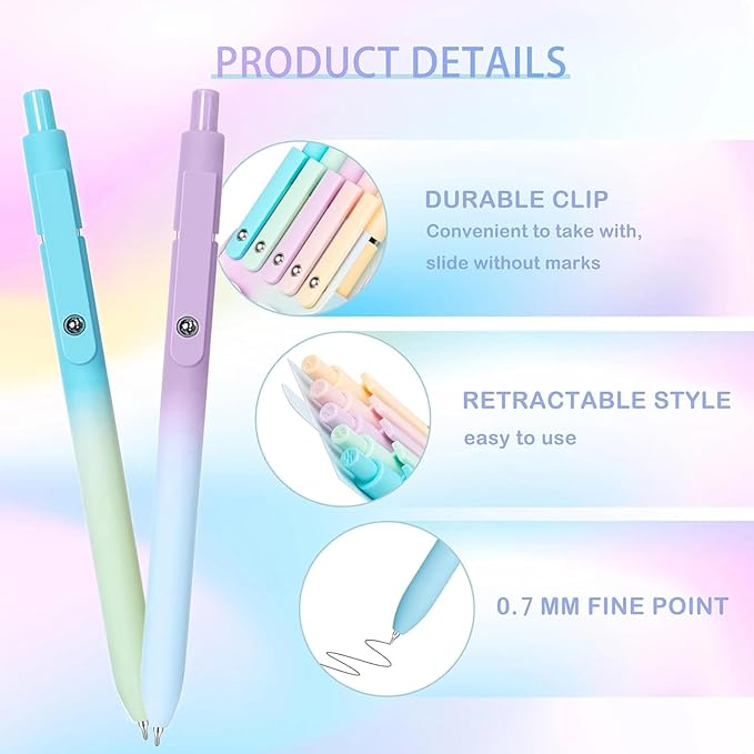Gel Pens, 10PCS 0.7mm Gel Pens Black Ink Fine Point Smooth Writing Pens, High-End Series Ballpoint for School Office Supplies, Easter Basket Essentials, Easter Gifts for Men Women Student (Gradient)