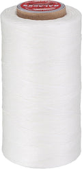 uxcell Flat Leather Sewing Waxed Thread, 270m / 295 Yards Polyester Wax String, 150D Wax Stitching Cord for Leather Crafts, Bookbinding, Bracelets Braided, White