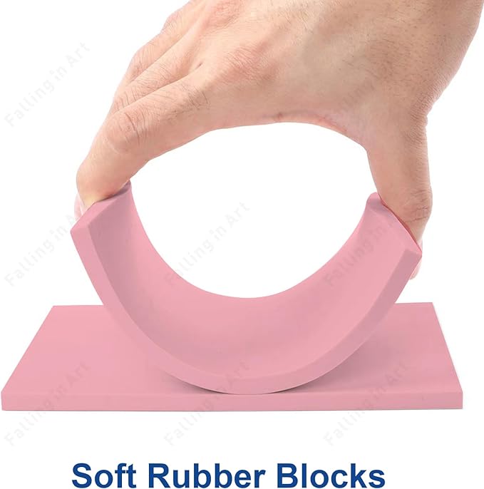 Falling in Art 4 x 6" Pink Rubber Carving Blocks, 6 Pack Soft Linoleum Blocks for Printmaking, Stamp Making, and DIY Crafting, 4/17" Thick